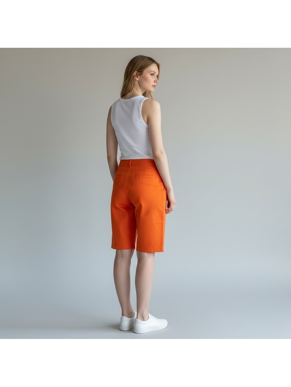 Banana Republic Shorts Women 8 Orange High Rise Bermuda Hampton Fit Cotton